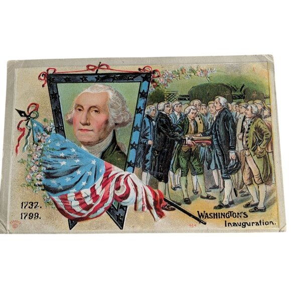 Antique Washingtons Inauguration Postcard 1732-1799 Vintage Patriotic Memorabili - Picture 1 of 8
